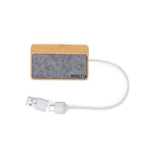 Sawfish Personalised USB Hub Barney Bamboo USB Hub with RPET Felt – USB 2.0 Hub with 1 USB-C Port & 2 USB-A Ports – Dual USB-A/USB-C Input — view 2