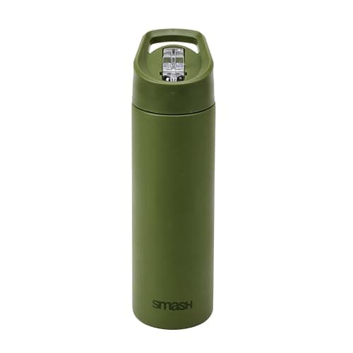 Smash Stainless Steel Water Bottle with Flip Top Lid and Straw - Olive 750ml — view 4