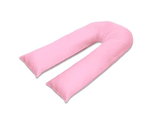 100% Pure Cotton Case 9ft Long Luxurious U-Shaped Pregnant Body Pillows Filled With Hollowfiber – Comfortable Sleeping Maternity Pillows For Back And Belly Support (Pink)