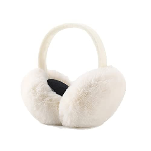 IHCEMIH Ear Muffs, Women Earmuffs Winter Accessories Fluffy Plush Foldable Adults Outdoor Thermal Ear Warmer Skiing Running Ears Covers Protector from Wind Cold Fashion Gift for Girls Ladies White