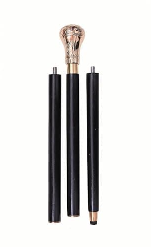 Replica of Bat Masterson Walking Cane – 37.5" Handmade Wooden Walking Stick with Brass Knob Handle – Black & Gold Finish – Stylish Walking Cane for Men & Women — view 3