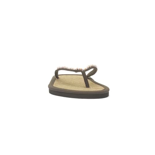 Shoe Zone - Womens Khaki Beaded Toe Post Flat Sandal - Size 6 UK - Green — view 3