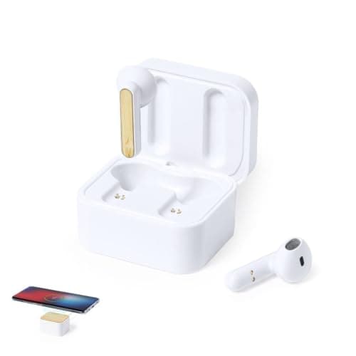 Sawfish Personalised Charger Earphones Billins Bluetooth Wireless Earbuds with Wireless Charging Pad, Bamboo Charging Case, Touch Control, USB-C Charging — view 6