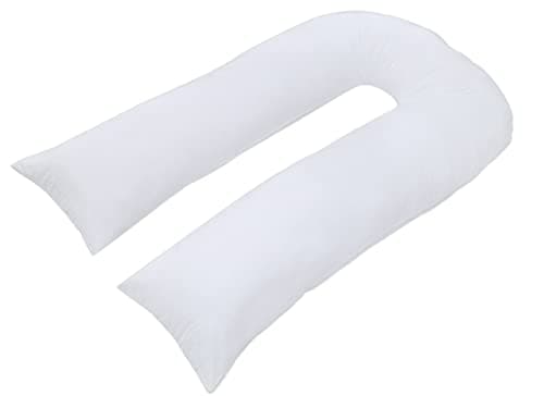 9ft/12ft U Shaped Pillowcase Cover Pregnancy Maternity Nursing Full Body Ultimate Back Support Pillowcase Cover in White Cream & Silver Colors (White, 12ft Case Only)