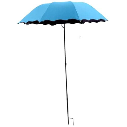 Ameble Folding Travel Rain Umbrella with UV Protection, Adjustable Height & Ground Stake Plant Umbrella for Garden, Fishing, Beach, Sun Shade, Blue