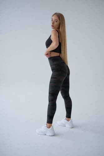 High Waist Womens Leggings - 4 Way Stretch Yoga Pants Workout Leggings - Ankle Length Jeggings for Women(S-M, Black Camouflage) — view 3