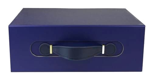 Emartbuy Blue Folding Magnetic Gift Box with Faux Leather Handle – 33 x 25 x 12 cm – Fits Hampers, Books & Mid-Size Gifts – Birthdays Weddings Christmas Corporate Gifting Trade