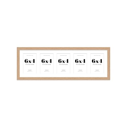 Oak Multi Photo Frame - Holds 5 x 6x4 Pictures, Family Collage Picture Frame for Wall Display, 8x26 Panoramic Frame Size, Pack of 1 — view 3