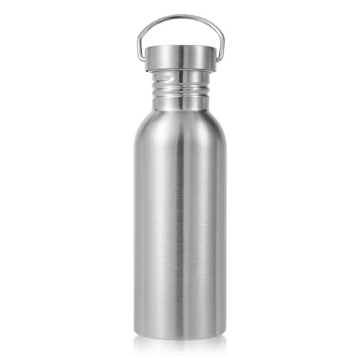 Volhoply 680ml Uninsulated Single Walled Water Bottle, Stainless Steel Reusable Water Bottles with Handle, BPA Free & Plastic Free 18/8 304 Metal Water Bottles for Camping, Hikers, Cyclists