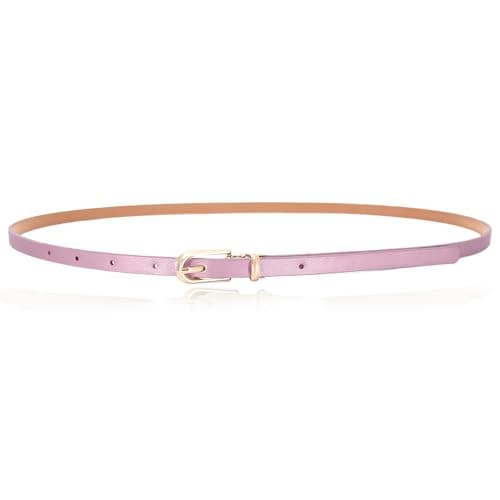LECTNORE Women Skinny Leather Belt for Dresses Thin Waist Belt with Metal Buckle for Jeans Dress Pants(light-purple)