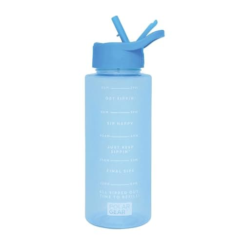 Polar Gear 1L Tracker Bottle with Easy Flip Up Straw & Hydration Tracker Markings - Azure