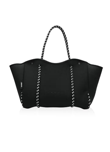 SURQO Neoprene Beach Bag for Women & Men, Large Travel Tote Gym & Pool Bag, Detachable Pouch, Obsidian Black, M, Obsidian Black Beach Bag Travel Tote Bags