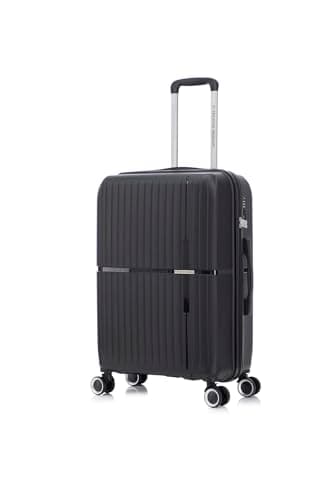 Medium Suitcase Unbreakable Hard Shell on 4 Dual Spinner Wheels Super Lightweight Hold Check in with Built-in TSA Lock | Black
