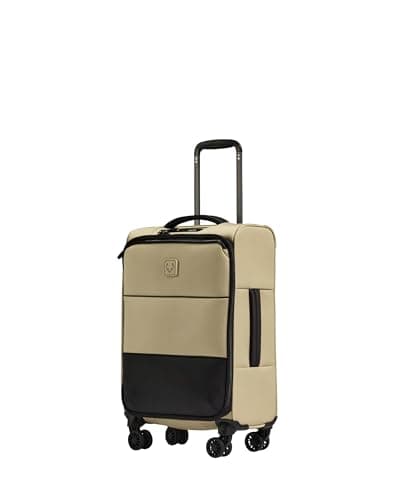ANTLER - Soft Stripe 2.0 Cabin Suitcase - easyjet Compatible Bag 55x35x20 - Adjustable Handle, 4 Spinner Wheels, Lightweight, TSA Lock - Recycled Polyester Luggage - Sand Yellow