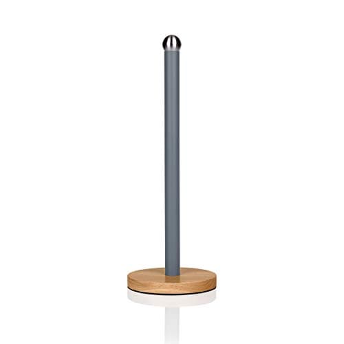 Swan SWKA17511GRYN Nordic Scandi Towel Pole/Kitchen Roll Holder with Non-Slip Wooden Base, Slate Grey, steel, Holds 1 Paper