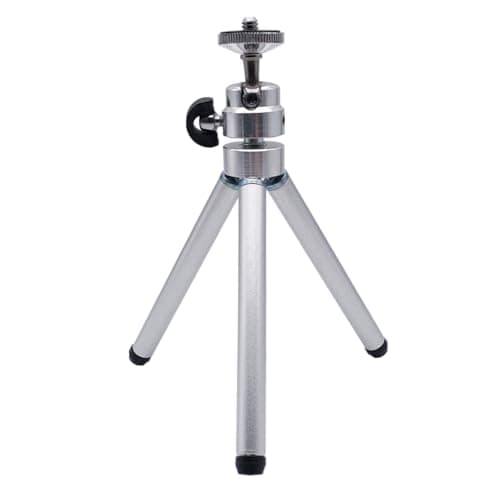 BullTek - Mini Tripod Table Stand | 3 Adjustable Heights (7/14/26 cm) | 360° Ball Head | 1/4" Screw for DSLR, Mirrorless, Smartphones | Portable & Foldable, Silver, Metal — view 6
