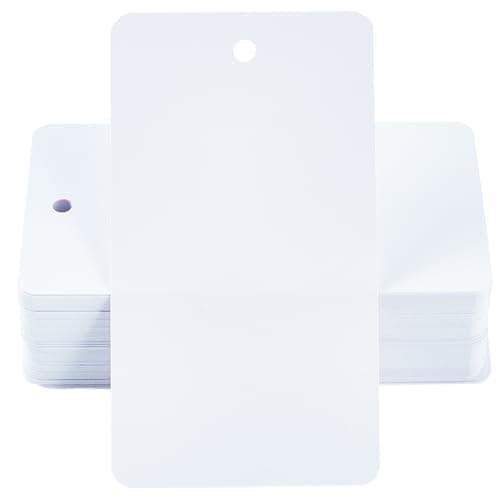SOFPLATE 100Pcs Blank White Shipping Tags Waterproof Plastic Tags Rectangle 5 x 9cm Hanging Name Identification Eyelet Tag Wires Labeling for Identify Name ID Card Handbag Luggage Outdoor Tagging