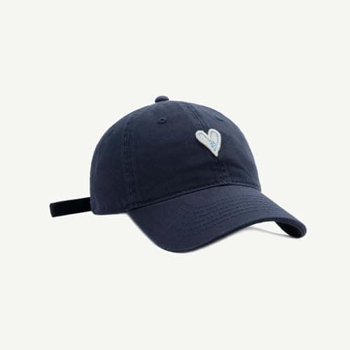 Couple's Heart Embroidered Baseball Cap Soft Hat for Women Men,Soft Cotton-Polyester | Heart Embroidery | Adjustable Strap | Unisex Winter Fashion Navy — view 3