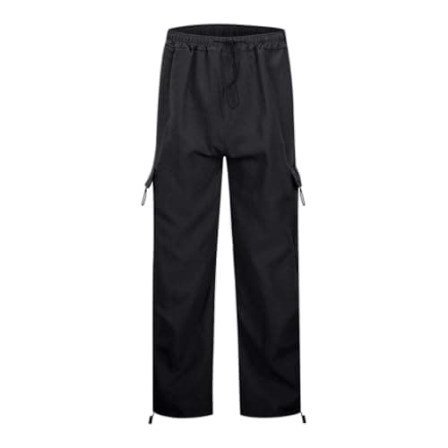 Women's Summer Cargo Parachute Pants with Loose Fit, Lightweight Nylon Fabric, Multi-Pocket Street Style for Casual Outings and Travel (Black, L) — view 3