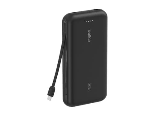 Belkin Portable Charger, Power Bank with Integrated Cable 20K PD 30W - Fast Charging USB-C Power Delivery, Portable Charger for iPhone 16 Series, iPad Pro, Galaxy S25 Series, and More - Black — view 4