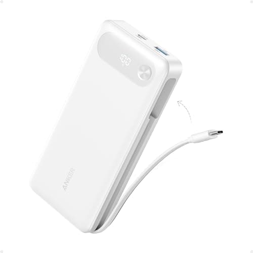 Anker Power Bank, 20,000mAh Travel Essential, Built-in USB-C Cable