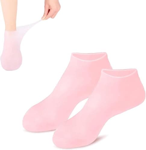 Silicone Socks for Moisturising Feet, Silicone Foot Care Socks, Moisturizing Silicone Foot Socks – Reusable Gel Heel Sleeves for Dry, Locks in Cream, Textured Sole for Grip, Home Spa Care,Pink