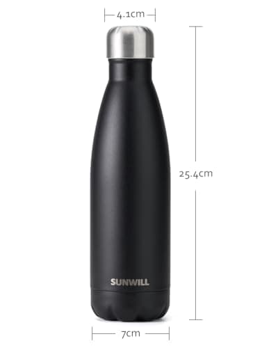 SUNWILL Insulated Water Bottle Metal, 500ml Stainless Steel Reusable Thermal Flask for Cold and Hot Drink, Travel, Sports, Gym, Powder Coated Black — view 4