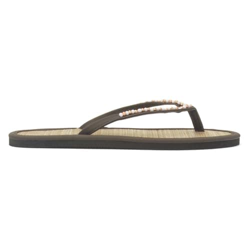 Shoe Zone - Womens Khaki Beaded Toe Post Flat Sandal - Size 6 UK - Green — view 2