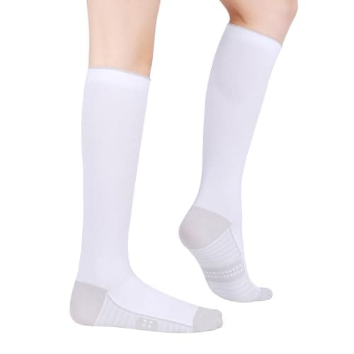 YUEDGE Womens Compression Athletic Running Sokcs for Women Size 4-7, White Travel Flight Socks Graduated Compression Stockings for Sports Cycling Fitness, 3 Pairs — view 2