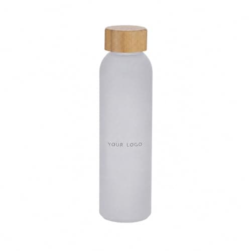 Personalised 500ml Recycled Glass Water Bottle with Bamboo Cap - Eco-Friendly Custom Engraved Frosted Reusable Bottle for Office, Gym & Travel