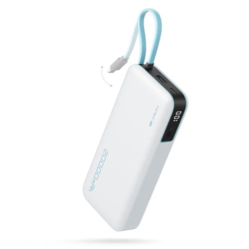CUKTECH 45W Power Bank, 20000mAh Portable Charger with Built in USB C Cable, Fast Charging Battery Pack with 3 Output 2 Input for iPhone16 Series, Samsung, Pixel, iPad and More (White)
