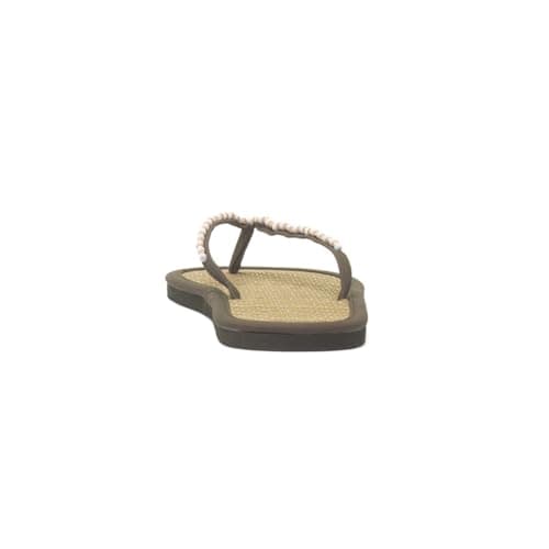 Shoe Zone - Womens Khaki Beaded Toe Post Flat Sandal - Size 6 UK - Green — view 5