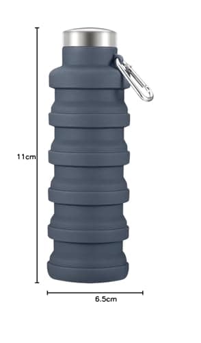 CS Beauty 2 Pack x Collapsible Water Bottle, 500ml, Silicone Travel Bottle with Carabiner,Foldable Design, Hiking - Camping - Available in Colours Grey, Purple, Orange - (Colour Chosen at Random) — view 6