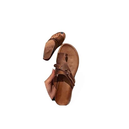 Orthopaedic Sandals Women Orthopedic Sandals Leather Retro Flat Heel Flip Flops Flat Beach Walking Shoes Open Toe Breathable Casual Travel Shoes Outdoor Hiking Walking Beach Sandal