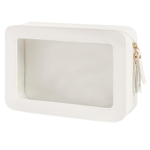 DAMILY Clear Makeup Bag Travel Toiletry Bags Cosmetic Pouch for Women Beige