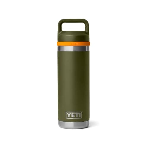 YETI Rambler Bottle Chug, Vaccum Insulated Stainless Steel Bottle with Leakproof Chug Cap, Olive/King Crab Orange, 18 oz (532 ml) — view 2