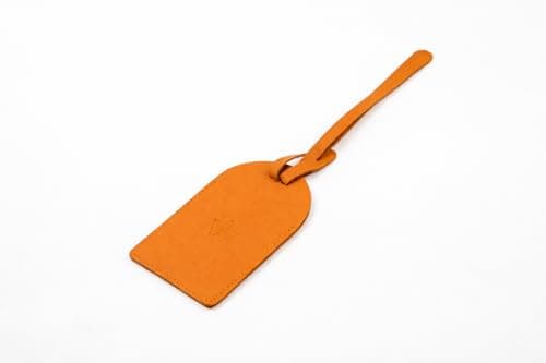 Wasama Genuine Leather Luggage Tag | Travel Baggage Tag | Durable Strap & Privacy Flap (Orange) — view 2