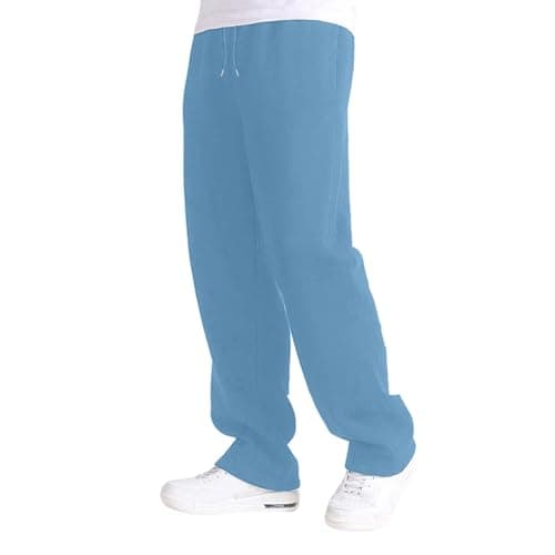 Black School Trousers Boys Casual Jogger Straight Leg Sweatpants Elastic Waist Tracksuit Bottoms for Kids Open Hem Wide Leg Trousers with Drawstring Ideal for Back to School (Light Blue, 13-14 Years) — view 6