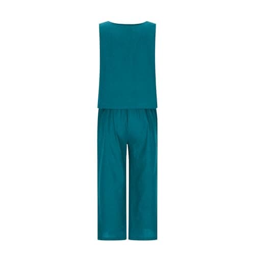 NSICBMNO Blue Co Ord Sets For Women 2 Piece Linen Travel Outfit Cropped Tank Tops Y2K Wide Leg Trousers Summer Outfits Lounge Sets Sleeveless Crop Tops Palazzo Pants Casual Tracksuits With Pockets — view 5