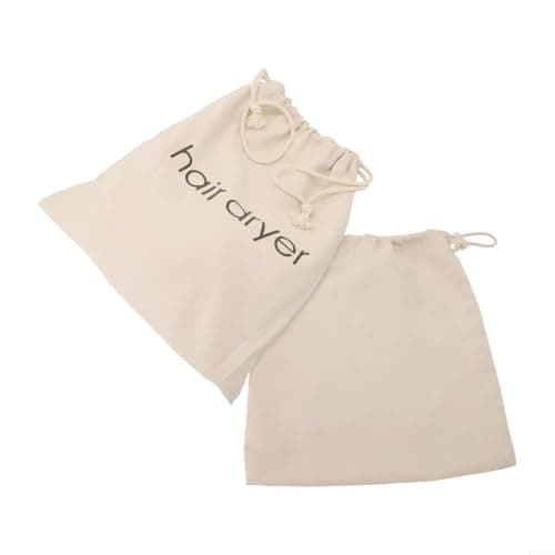 2 Pack Hair Dryer Storage Bags for Travel, Linen Cotton Heat Resistant Pouches with Drawstring for Curling Irons and Straighteners, Beige