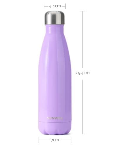 SUNWILL Metal Water Bottle Stainless Steel 500ml, Insulated Reusable Thermal Flask for Cold and Hot Drink, Travel, Sports, Gym, Powder Coated Lavender — view 4