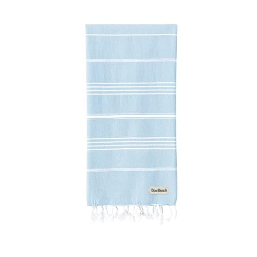 Blue Beach Turkish Towel - 100x180cm Large Turkish Hammam Peshtemal Towel - Super Absorbent, Quick Dry, Sand Free, Lightweight, Compact Towels for Swimming, Bath, Gym, Sauna and Travel (Sky Blue,1)