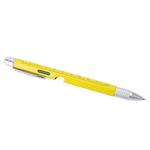 Keenso Multitool Pen, Iron 9 in 1 Multitool Pen with LED Light Screwdrivers Level Ruler Bottle Opener Stylus, Built in LR41 Batteries, for Men Dad Home Office Travel (Yellow) — view 3