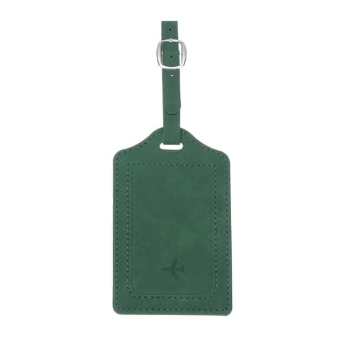 PATIKIL Suitcase Tags, Deep Green Leather Luggage Name Tags Travel Accessories Airplane Essentials with Private Protection for Flying Hotel Check in Luggage Bags Men Women, 1 Pcs