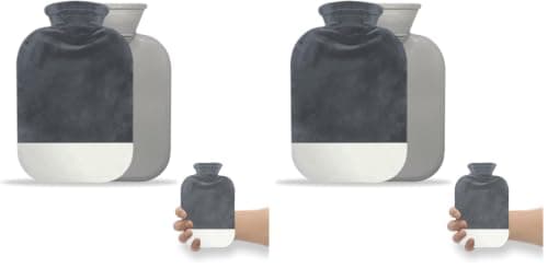 Miniature Hot Water Bottle with Cover, Small Hot Water Bag for Neck and Hand, Hand Feet Warmer, Warm and Comfortable,Washable Bottle Cover, Soft Plush Cover Removeable (Dark Gray, 500ML) (Pack of 2)