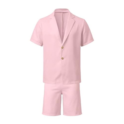 RUMAOZIA Men's Linen Summer Lightweight Suits Short Summer Shirt Set Figure-Shaping Travel Linen Suit Urban Breathable Expedition Oversize Short Sleeve Suit Beach Two Piece Leisure Suit, O Rosa, L — view 5
