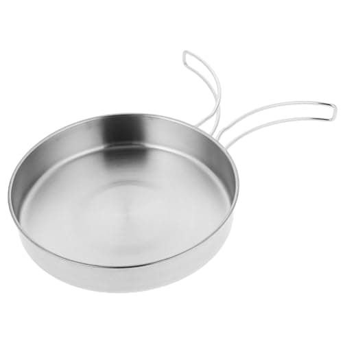 Toyvian Portable Frying Pan: Camping Stainless Steel Frying Pan with Folding Handles Outdoor Griddle Stir- Tableware Cookware for Hiking and Picnic Use, Outdoor Non-Stick Camping Utensils