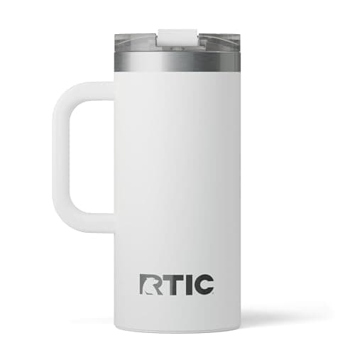 RTIC Road Trip 473 ml Travel Mug with Lid and Handle, Ceramic Liner, Insulated Stainless Steel, Metal, Double Wall Vacuum Insulation, Portable Coffee Mug, Tea Cup
