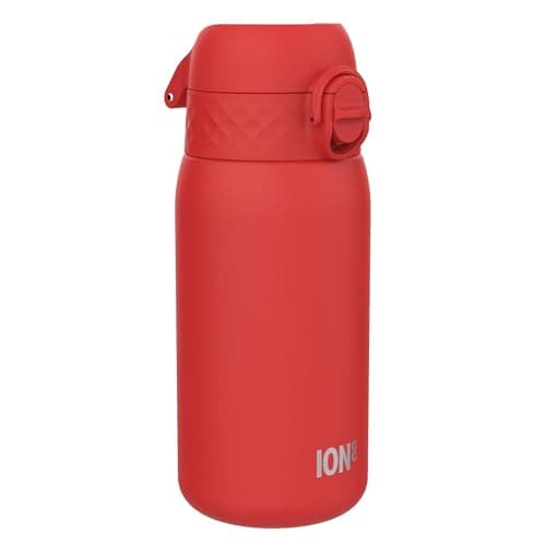 Ion8 Vacuum Insulated Steel Water Bottle, 320 ml/11 oz, Leak Proof, Easy to Open, Secure Lock, Dishwasher Safe, Carry Handle, Metal Water Bottle, ThermoShield Stainless Steel, Red