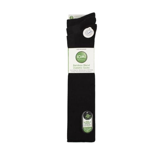 IOMI Knee High Diabetic 3 Pack Bamboo Non Elastic Socks for Swollen Feet | Long Extra Wide Non-Binding Soft Top Socks (4-8, Black) — view 4
